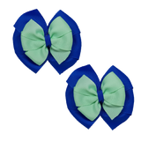 School Hair accessories Double Bella Bow 10cm Hair Clip Pair Non Slip Hair Bows Pinkberry Kisses Royal Blue Base & Centre Ribbon Mint Green