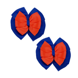 School Hair accessories Double Bella Bow 10cm Hair Clip Pair Non Slip Hair Bows Pinkberry Kisses Royal Blue Base & Centre Ribbon Neon Orange