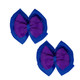 School Hair accessories Double Bella Bow 10cm Hair Clip Pair Non Slip Hair Bows Pinkberry Kisses Royal Blue Base & Centre Ribbon Purple