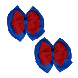 School Hair accessories Double Bella Bow 10cm Hair Clip Pair Non Slip Hair Bows Pinkberry Kisses Royal Blue Base & Centre Ribbon Red