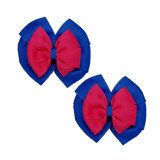 School Hair accessories Double Bella Bow 10cm Hair Clip Pair Non Slip Hair Bows Pinkberry Kisses Royal Blue Base & Centre Ribbon Shocking Pink