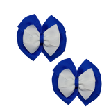 School Hair accessories Double Bella Bow 10cm Hair Clip Pair Non Slip Hair Bows Pinkberry Kisses Royal Blue Base & Centre Ribbon White