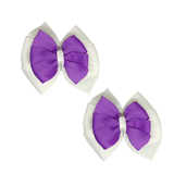 School Hair accessories Double Bella Bow 10cm Hair Clip Pair Non Slip Hair Bows Pinkberry Kisses White Base & Centre Ribbon Grape