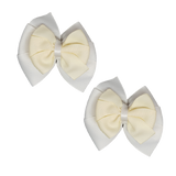 School Hair accessories Double Bella Bow 10cm Hair Clip Pair Non Slip Hair Bows Pinkberry Kisses White Base & Centre Ribbon Ivory Cream