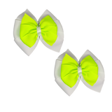 School Hair accessories Double Bella Bow 10cm Hair Clip Pair Non Slip Hair Bows Pinkberry Kisses White Base & Centre Ribbon Key Lime