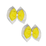 School Hair accessories Double Bella Bow 10cm Hair Clip Pair Non Slip Hair Bows Pinkberry Kisses White Base & Centre Ribbon Lemon