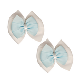 School Hair accessories Double Bella Bow 10cm Hair Clip Pair Non Slip Hair Bows Pinkberry Kisses White Base & Centre Ribbon Light Blue