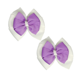 School Hair accessories Double Bella Bow 10cm Hair Clip Pair Non Slip Hair Bows Pinkberry Kisses White Base & Centre Ribbon Light Orchid