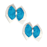 School Hair accessories Double Bella Bow 10cm Hair Clip Pair Non Slip Hair Bows Pinkberry Kisses White Base & Centre Ribbon Methyl Blue