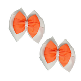 School Hair accessories Double Bella Bow 10cm Hair Clip Pair Non Slip Hair Bows Pinkberry Kisses White Base & Centre Ribbon Neon Orange