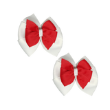 School Hair accessories Double Bella Bow 10cm Hair Clip Pair Non Slip Hair Bows Pinkberry Kisses White Base & Centre Ribbon Red