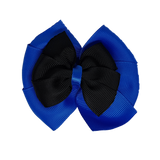 School uniform hair accessories Double Bella Hair Bow 10cm - Royal Blue Base & Centre Ribbon Black - Pinkberry Kisses