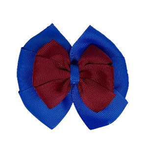 School uniform hair accessories Double Bella Hair Bow 10cm - Royal Blue Base & Centre Ribbon Black - Pinkberry Kisses