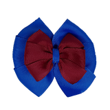 School uniform hair accessories Double Bella Bow 10cm - Royal Blue Base & Centre Ribbon Burgundy - Pinkberry Kisses