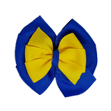 School uniform hair accessories Double Bella Bow 10cm - Royal Blue Base & Centre Ribbon Daffodil Yellow - Pinkberry Kisses