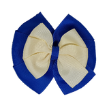 School uniform hair accessories Double Bella Bow 10cm - Royal Blue Base & Centre Ribbon Ivory - Pinkberry Kisses