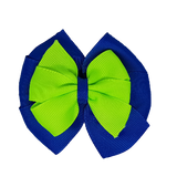 School uniform hair accessories Double Bella Hair Bow 10cm - Royal Blue Base & Centre Ribbon Key Lime - Pinkberry Kisses