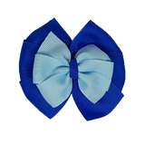 School uniform hair accessories Double Bella Hair Bow 10cm - Royal Blue Base & Centre Ribbon Light Blue - Pinkberry Kisses