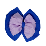 School uniform hair accessories Double Bella Hair Bow 10cm - Royal Blue Base & Centre Ribbon Light Purple - Pinkberry Kisses