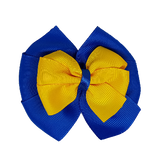 School uniform hair accessories Double Bella Hair Bow 10cm - Royal Blue Base & Centre Ribbon Maize - Pinkberry Kisses