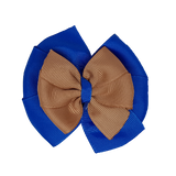 School uniform hair accessories Double Bella Hair Bow 10cm - Royal Blue Base & Centre Ribbon Natural - Pinkberry Kisses