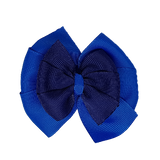 School uniform hair accessories Double Bella Hair Bow 10cm - Royal Blue Base & Centre Ribbon Navy Blue - Pinkberry Kisses