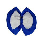 School uniform hair accessories Double Bella Hair Bow 10cm - Royal Blue Base & Centre Ribbon White - Pinkberry Kisses