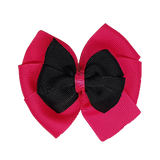 School uniform hair accessories Double Bella Bow 10cm School Non Slip Hair Clip - Pinkberry Kisses Shocking Pink Base & Centre Ribbon Black