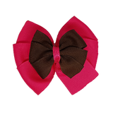 School uniform hair accessories Double Bella Bow 10cm School Non Slip Hair Clip - Pinkberry Kisses Shocking Pink Base & Centre Ribbon Brown