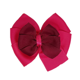 School uniform hair accessories Double Bella Bow 10cm School Non Slip Hair Clip - Pinkberry Kisses Shocking Pink Base & Centre Ribbon Burgundy