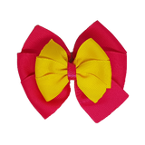 School uniform hair accessories Double Bella Bow 10cm School Non Slip Hair Clip - Pinkberry Kisses Shocking Pink Base & Centre Ribbon Daffodil yellow