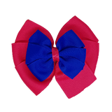 School uniform hair accessories Double Bella Bow 10cm School Non Slip Hair Clip - Pinkberry Kisses Shocking Pink Base & Centre Ribbon Electric Blue