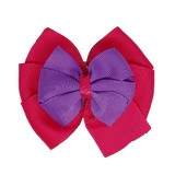 School uniform hair accessories Double Bella Bow 10cm School Non Slip Hair Clip - Pinkberry Kisses Shocking Pink Base & Centre Ribbon Grape