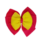 School uniform hair accessories Double Bella Bow 10cm School Non Slip Hair Clip - Pinkberry Kisses Shocking Pink Base & Centre Ribbon Lemon Yellow