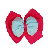 School uniform hair accessories Double Bella Bow 10cm School Non Slip Hair Clip - Pinkberry Kisses Shocking Pink Base & Centre Ribbon Light Blue