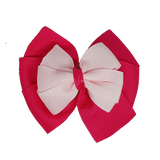School uniform hair accessories Double Bella Bow 10cm School Non Slip Hair Clip - Pinkberry Kisses Shocking Pink Base & Centre Ribbon Light Pink