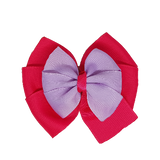 School uniform hair accessories Double Bella Bow 10cm School Non Slip Hair Clip - Pinkberry Kisses Shocking Pink Base & Centre Ribbon Light Orchid