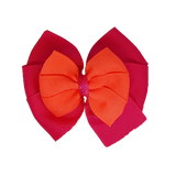 School uniform hair accessories Double Bella Bow 10cm School Non Slip Hair Clip - Pinkberry Kisses Shocking Pink Base & Centre Ribbon Neon Orange