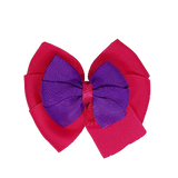 School uniform hair accessories Double Bella Bow 10cm School Non Slip Hair Clip - Pinkberry Kisses Shocking Pink Base & Centre Ribbon Purple