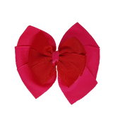 School uniform hair accessories Double Bella Bow 10cm School Non Slip Hair Clip - Pinkberry Kisses Shocking Pink Base & Centre Ribbon Red