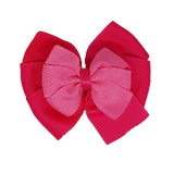 School uniform hair accessories Double Bella Bow 10cm School Non Slip Hair Clip - Pinkberry Kisses Shocking Pink Base & Centre Ribbon Hot Pink