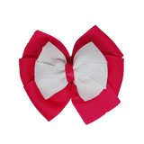 School uniform hair accessories Double Bella Bow 10cm School Non Slip Hair Clip - Pinkberry Kisses Shocking Pink Base & Centre Ribbon White