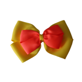 School uniform hair accessories Double Cherish Bow Non Slip Hair Clip Hair Bow Hair Tie - Daffodil Yellow Base & Centre Ribbon 11cm Pinkberry Kisses Daffodil Yellow Neon Orange 