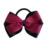 School uniform hair accessories Double Cherish Bow 11cm - Black Base & Centre Ribbon Burgundy - Pinkberry Kisses
