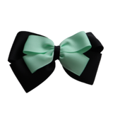 School uniform hair accessories Double Cherish Bow 9cm - Black Base & Centre Ribbon Mint Green - Pinkberry Kisses non Slip Hair Clip Hair Tie