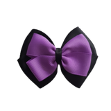 School uniform hair accessories Double Cherish Bow 9cm - Black Base & Centre Ribbon Grape - Pinkberry Kisses
