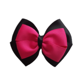 School uniform hair accessories Double Cherish Bow 9cm - Black Base & Centre Ribbon Hot Pink - Pinkberry Kisses non Slip Hair Clip Hair Tie