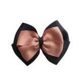School uniform hair accessories Double Cherish Bow 9cm - Black Base & Centre Ribbon Natural - Pinkberry Kisses
