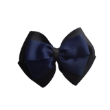 School uniform hair accessories Double Cherish Bow 9cm - Black Base & Centre Ribbon Navy Blue - Pinkberry Kisses