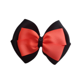 School uniform hair accessories Double Cherish Bow 9cm - Black Base & Centre Ribbon Neon Orange - Pinkberry Kisses